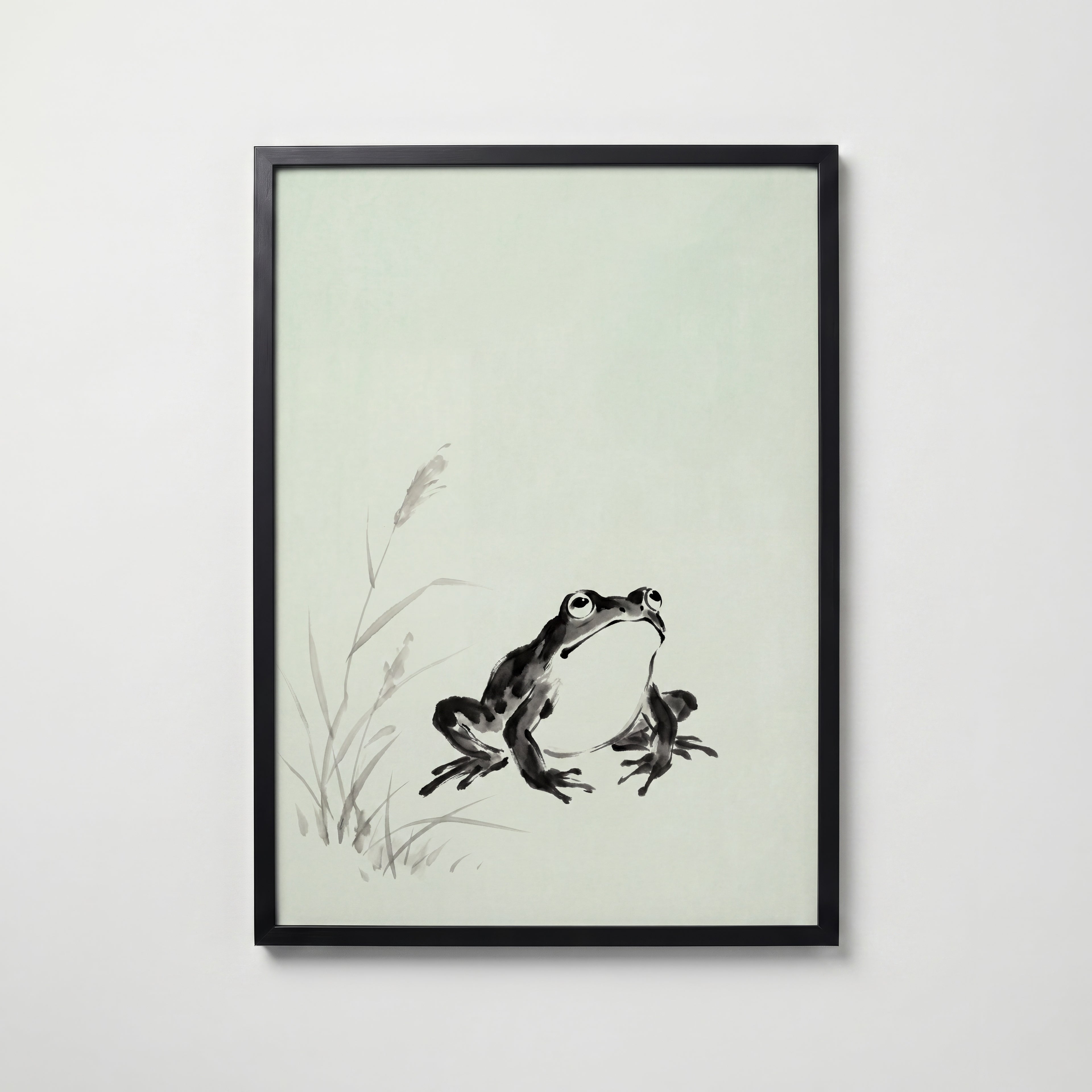 Celadon Frog Poster i svart ram – minimalistisk groda, leverans 1–3 dagar