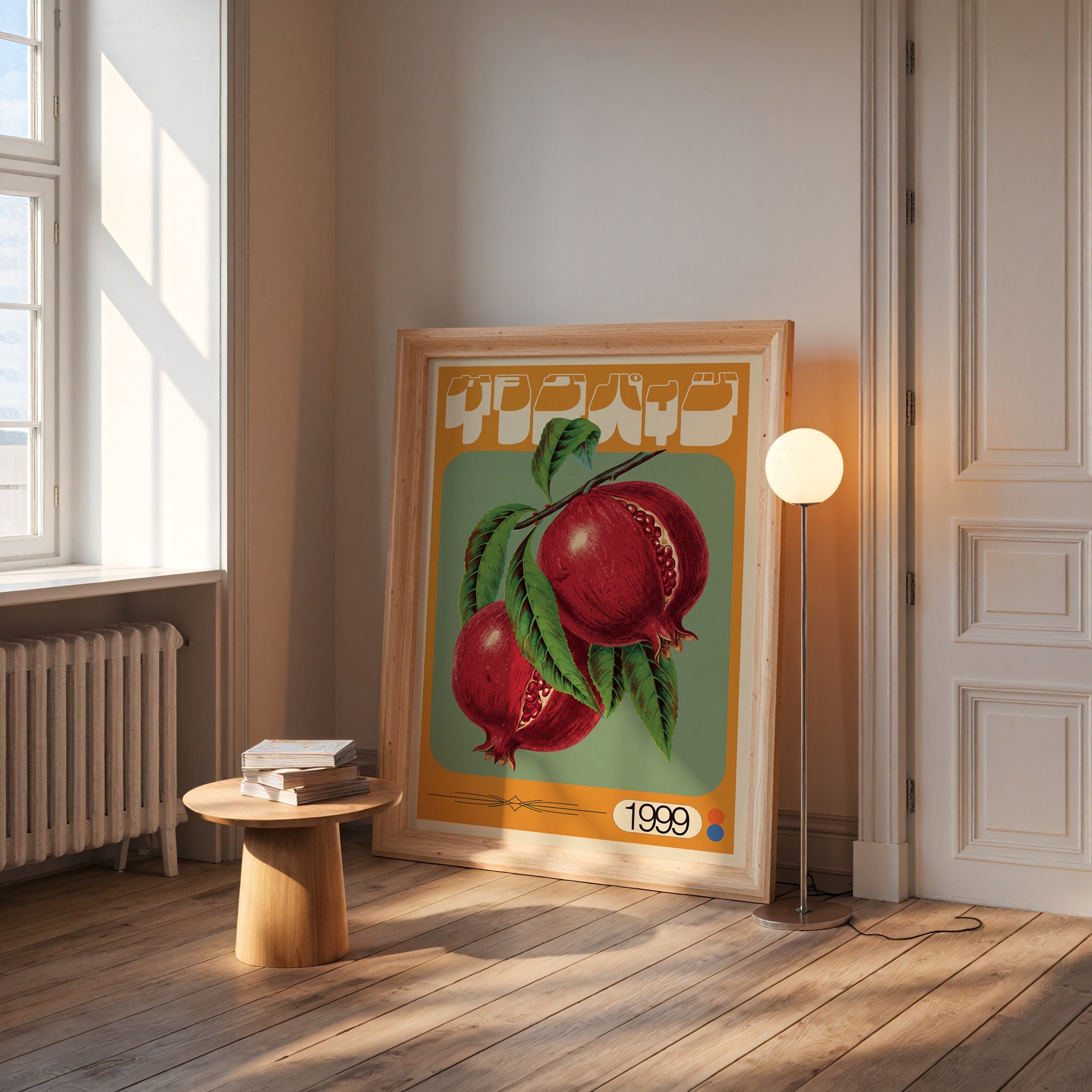 Crimson Orchard Poster – röda granatäpplen i inrett rum, leverans 1 till 3 dagar