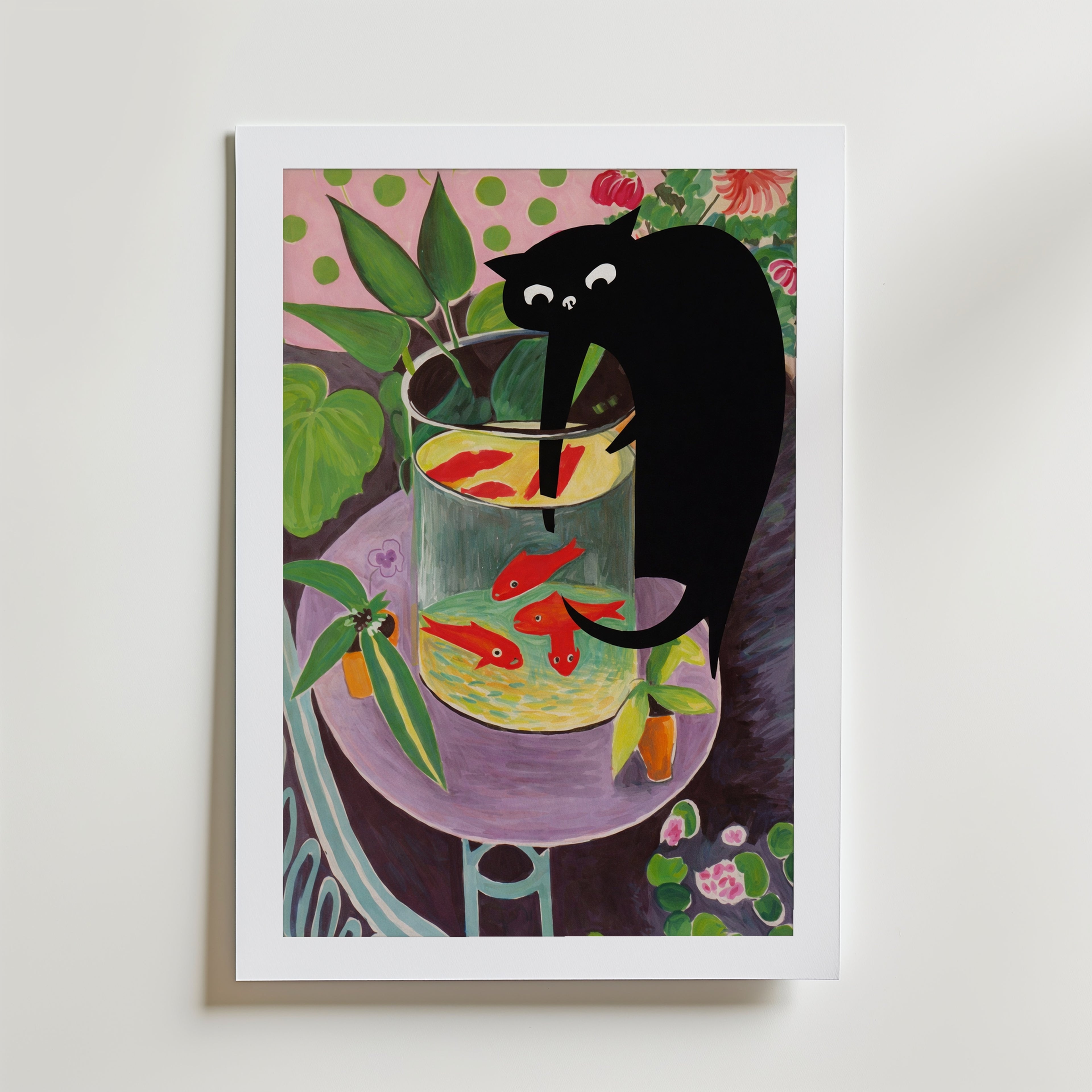 Curious Paws Aquarium Poster – med passepartout