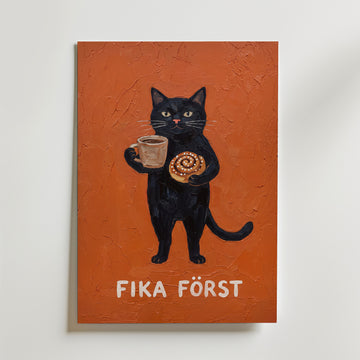Fika Först Poster – canvas utan passepartout