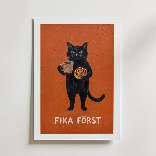 Fika Först Poster – med passepartout