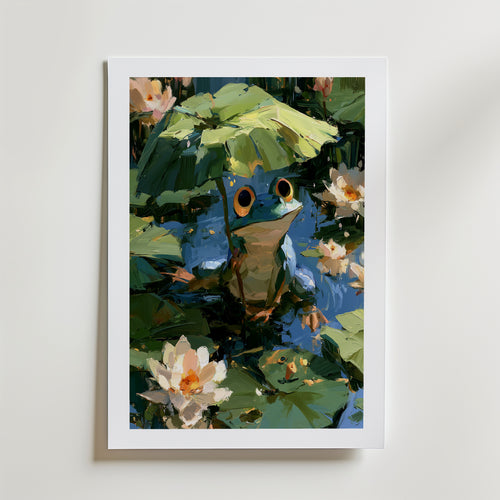 Frog in the Lily Pond Poster – med passepartout