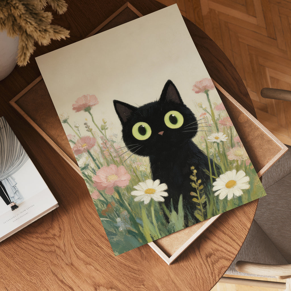 Curious Meadow Cat Poster – poster väggdekoration