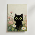 Curious Meadow Cat Poster – En charmig och drömsk poster som föreställer en liten svart katt med stora, uttrycksfulla