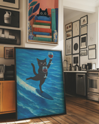 Surfing Wine Cat Poster