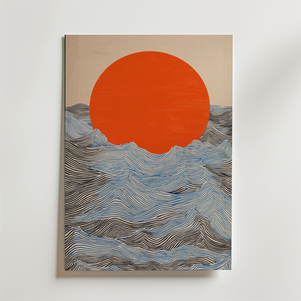 Crimson Tide Poster – Crimson Tide Poster förenar grafiska vågmönster med en djärv, röd sol som dominerar