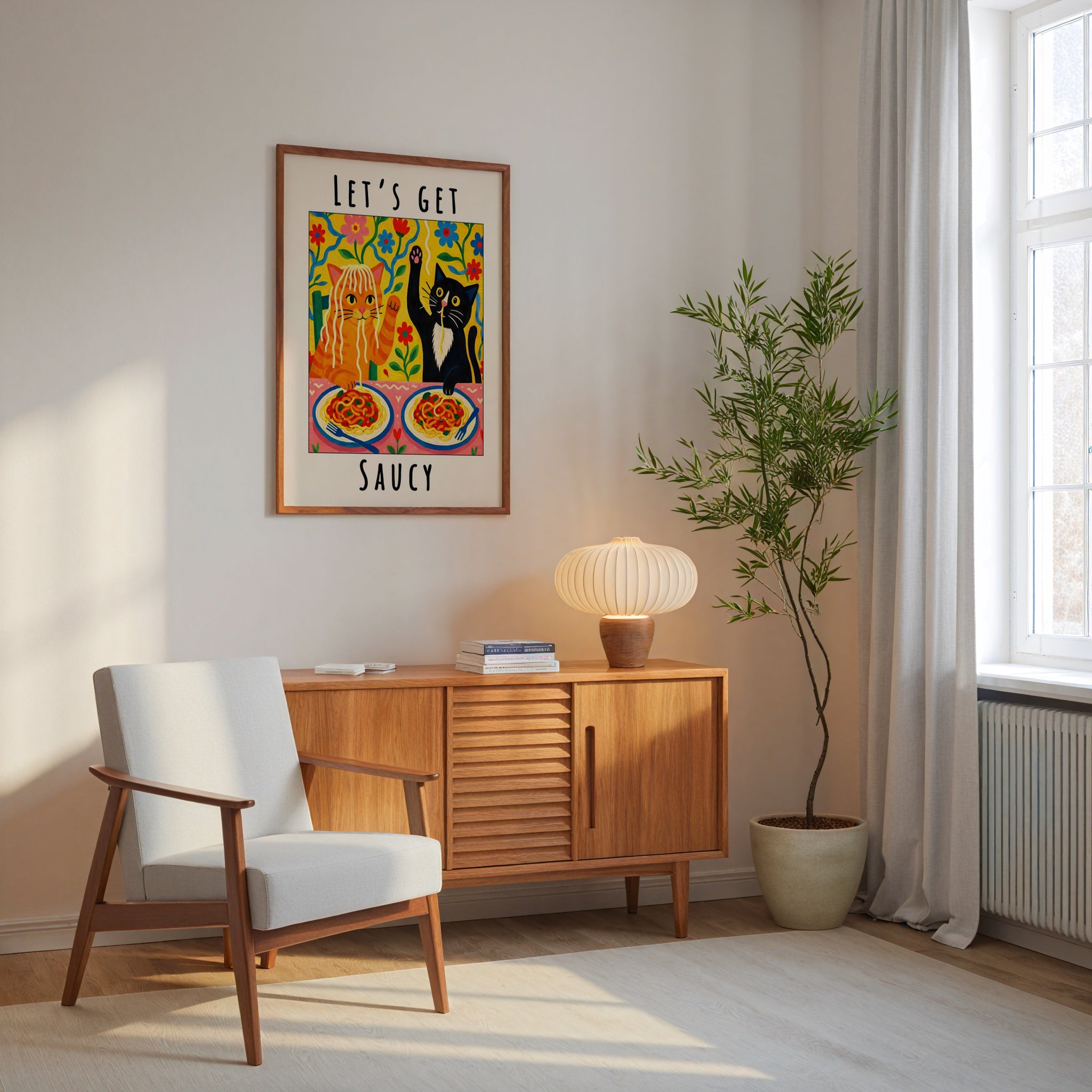Lets Get Saucy Cat Dinner Poster room
