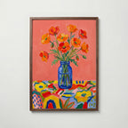 Poppies in Blue Poster – valnötsram