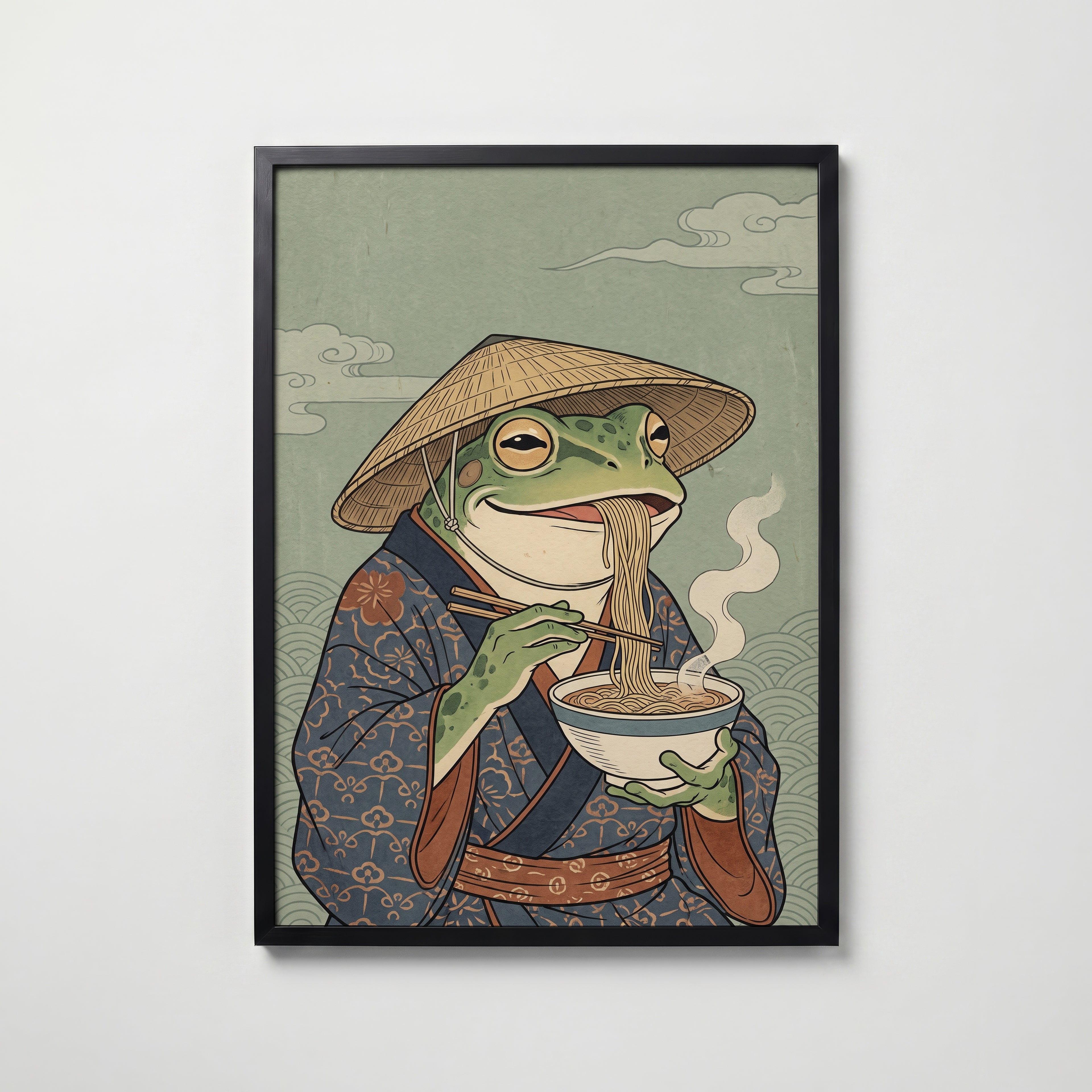 Ramen Frog Poster – svart ram