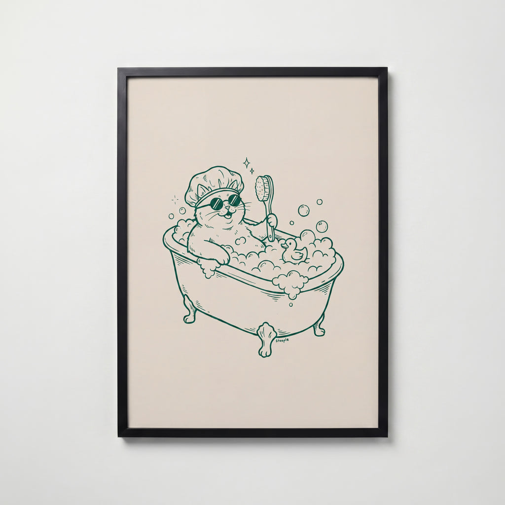 Shower Cat Poster – svart ram