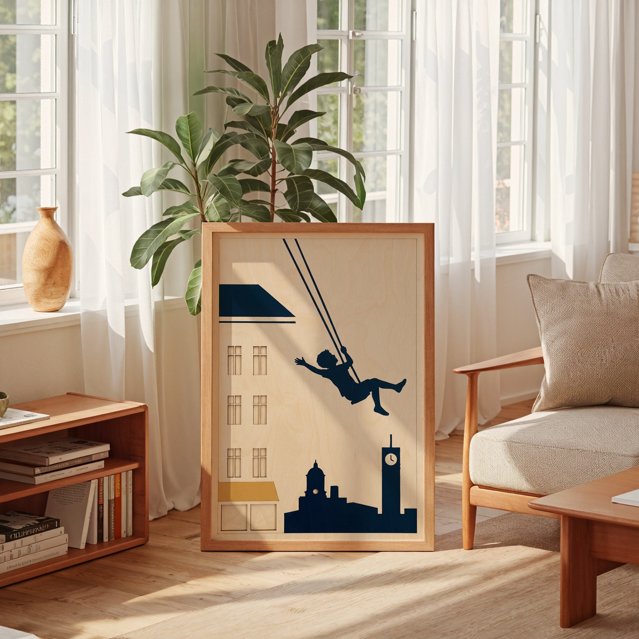 Skyline Swing Poster i sovrum, lekfull konst från Bozetto