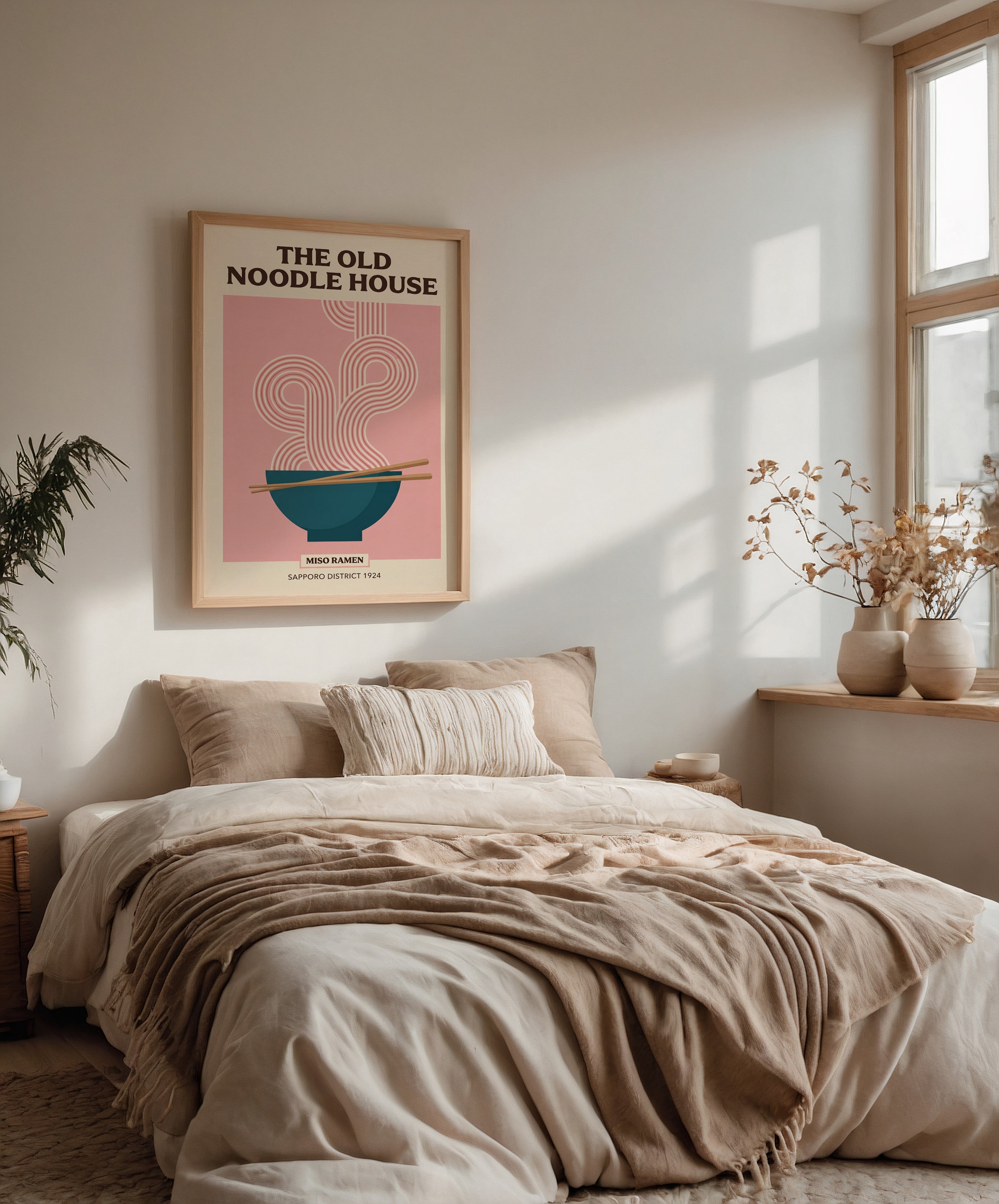 Old Noodle House – grafisk ramenaffisch i ljust vardagsrum, fri frakt över 499 kr.