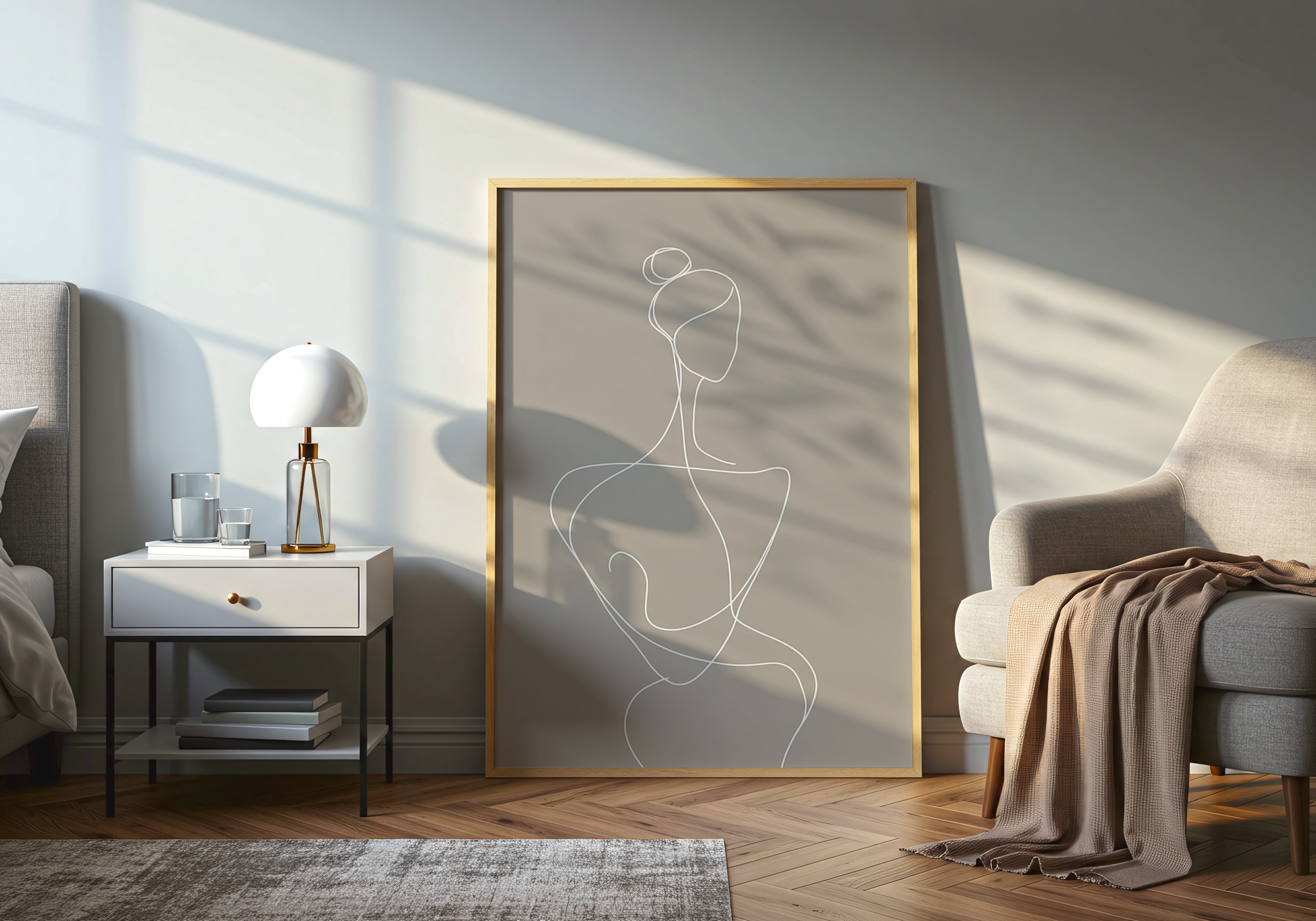 White Line Woman Silhouette Poster
