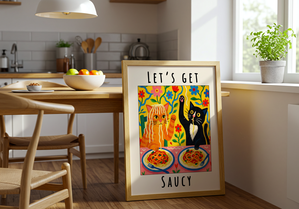 Lets Get Saucy Cat Dinner Poster